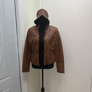 Maralyn & Me Tan Leather Jacket with Hood